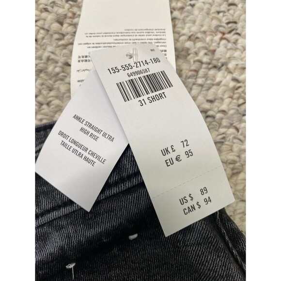 NWT Abercrombie & Fitch The Ankle Straight Ultra High-Rise Black/Gray 31/12s - Picture 8 of 9